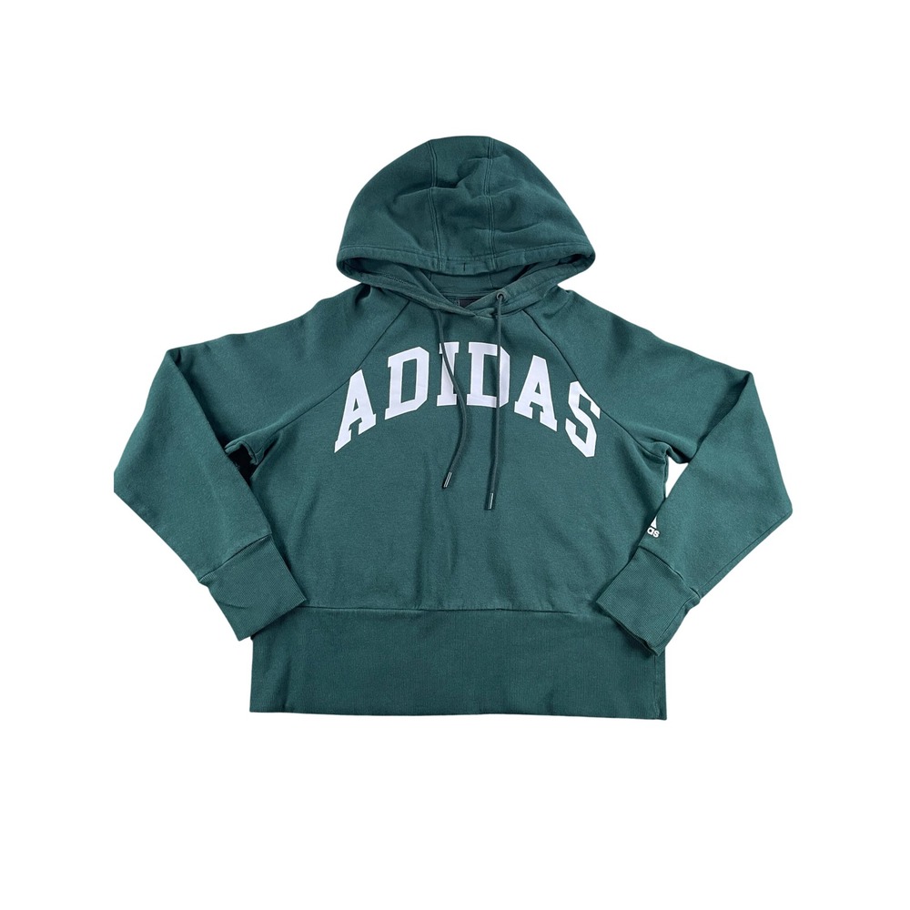 Adidas Womens Forest Green Arched Logo Pullover Hoodie Sweatshirt Size S